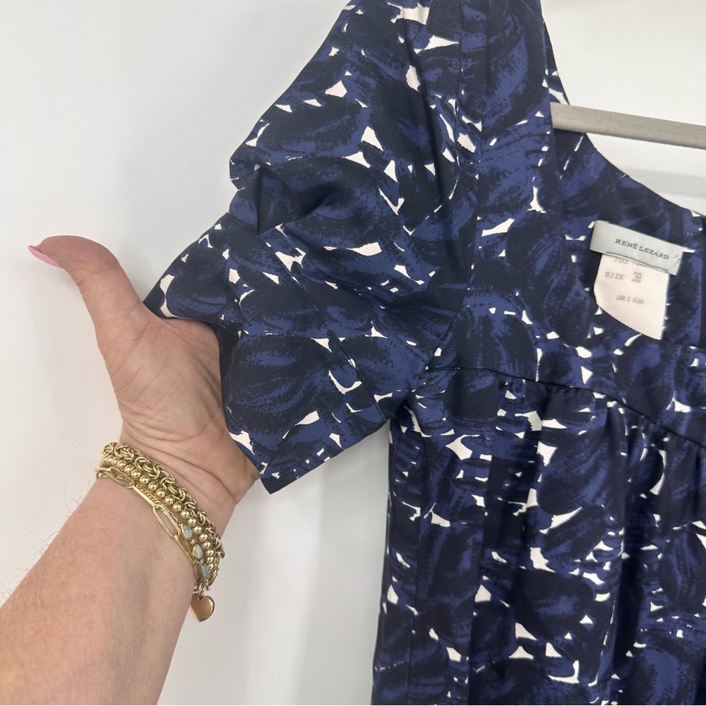 Rene Lezard Silk Navy and White Print Midi Dress EU 38 | V354 - Picture 3 of 8